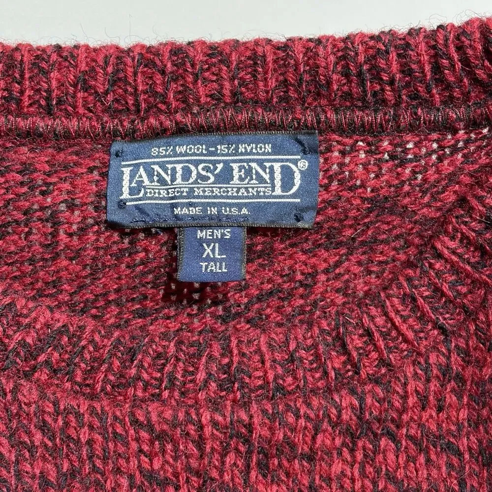 Vintage Lands End Wool Sweater Mens XL Tall Crewneck Marled Red Jumper Outdoor